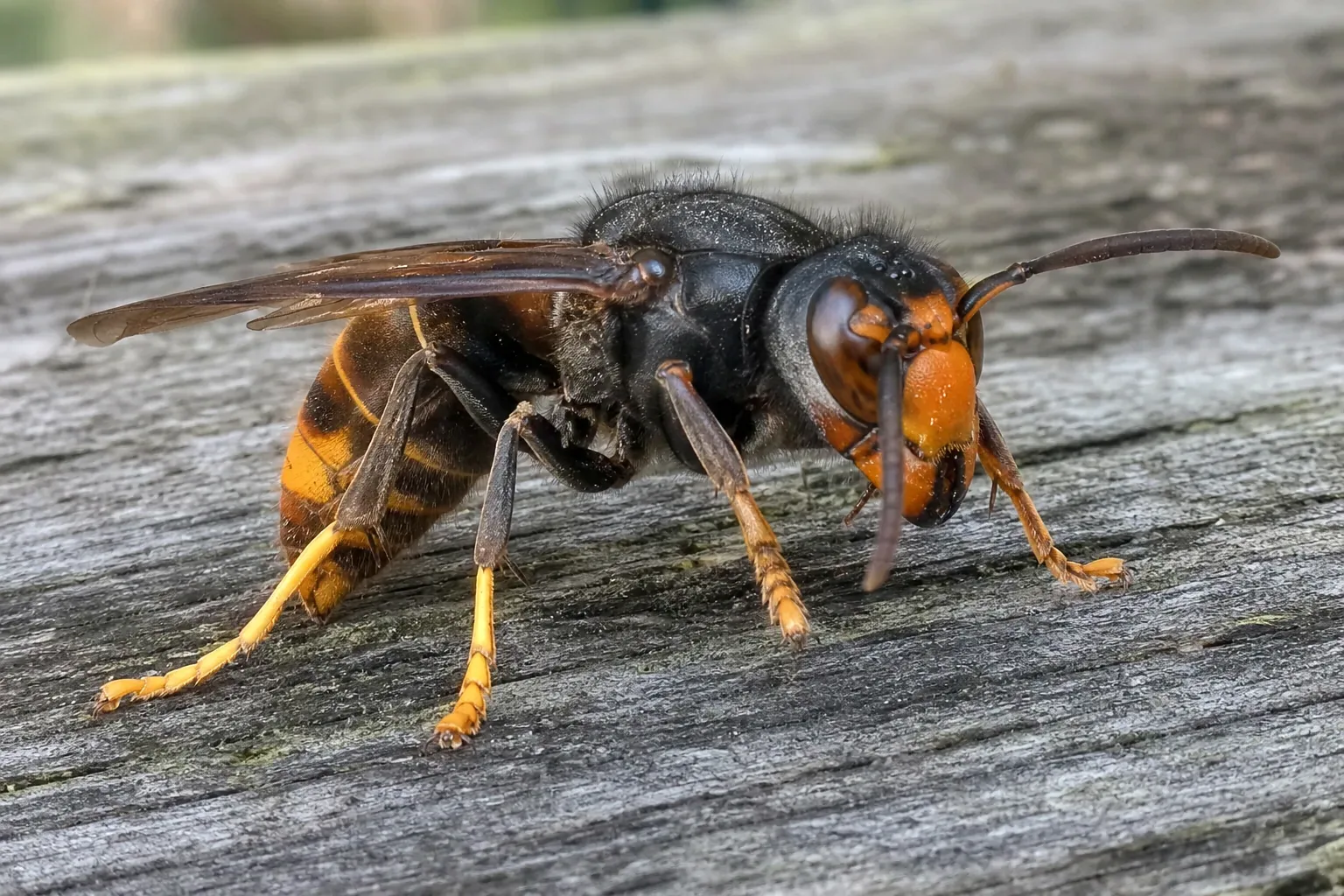 Avispa asiática (Vespa velutina) en detalle